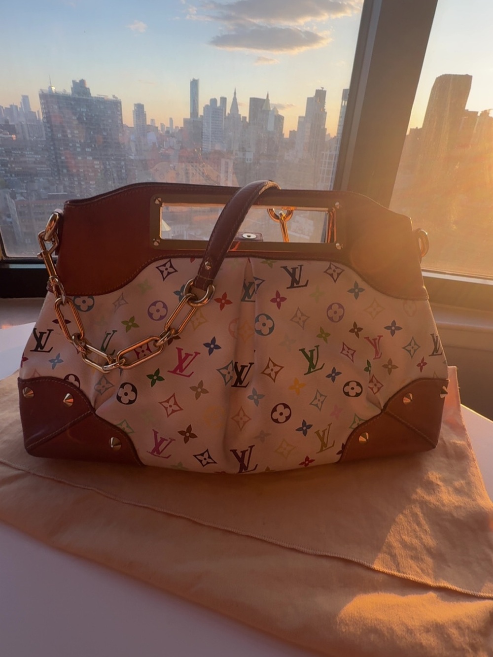 Louis Vuitton Multicolor Monogram Canvas Shoulder Bag with Brown Leather Trim - Picture 2 of 7